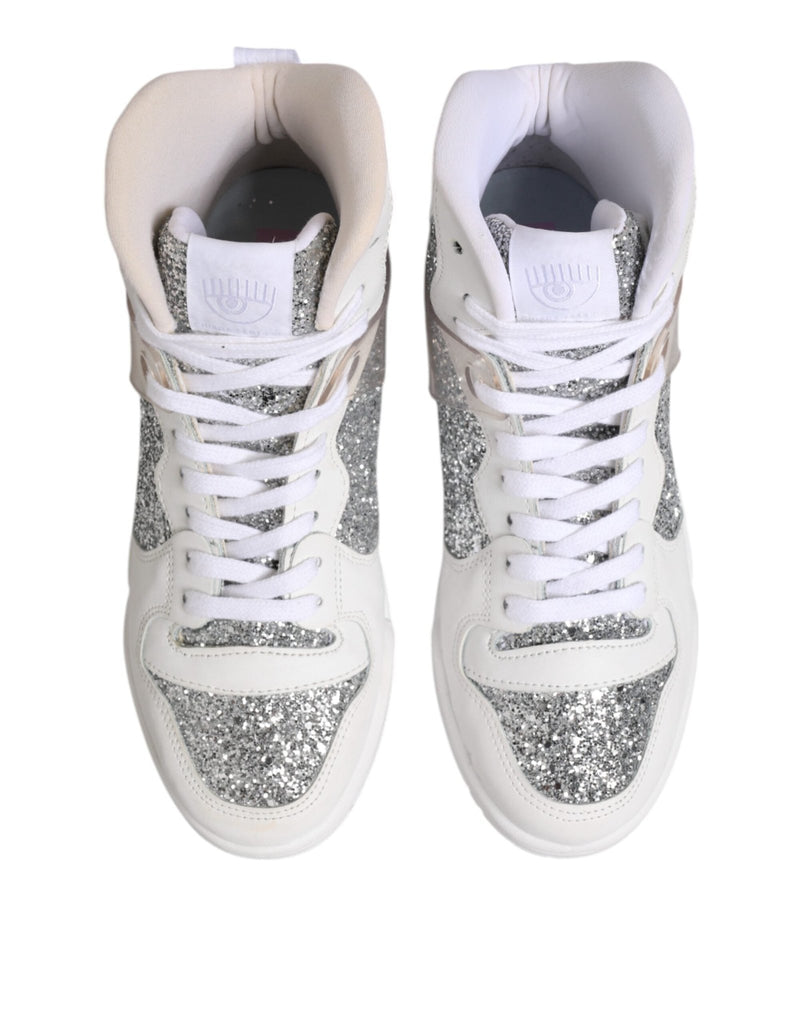 Chiara Ferragni White Silver High Top Women Sneakers Shoes - Beyzy Store - Chiara Ferragni