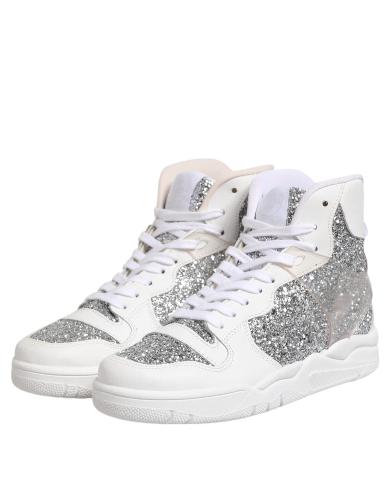 Chiara Ferragni White Silver High Top Women Sneakers Shoes - Beyzy Store - Chiara Ferragni