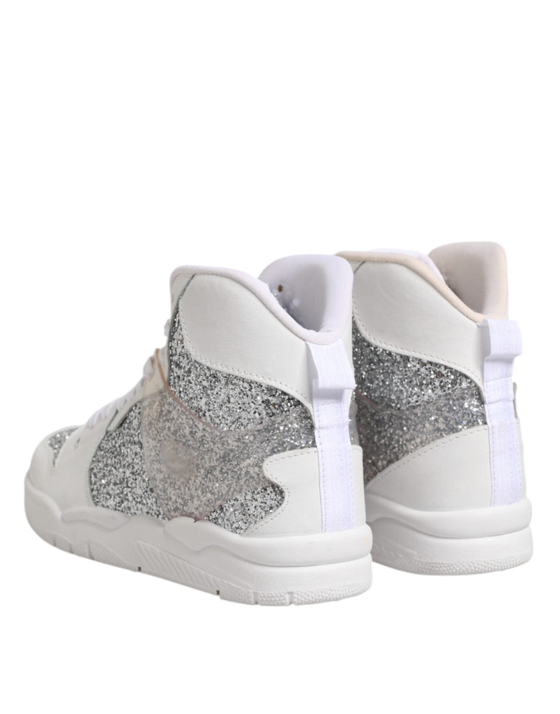 Chiara Ferragni White Silver High Top Women Sneakers Shoes - Beyzy Store - Chiara Ferragni