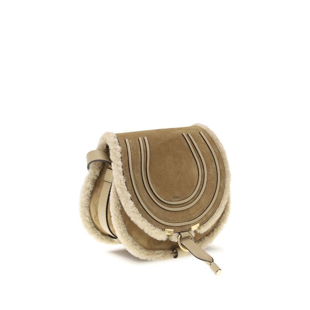 Chloé Small Saddle Marcie Shoulder Bag in suede and shearling - Beyzy Store - Chloé