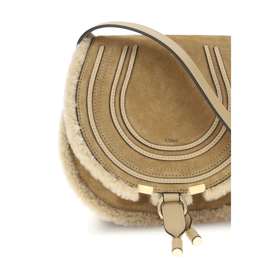 Chloé Small Saddle Marcie Shoulder Bag in suede and shearling - Beyzy Store - Chloé
