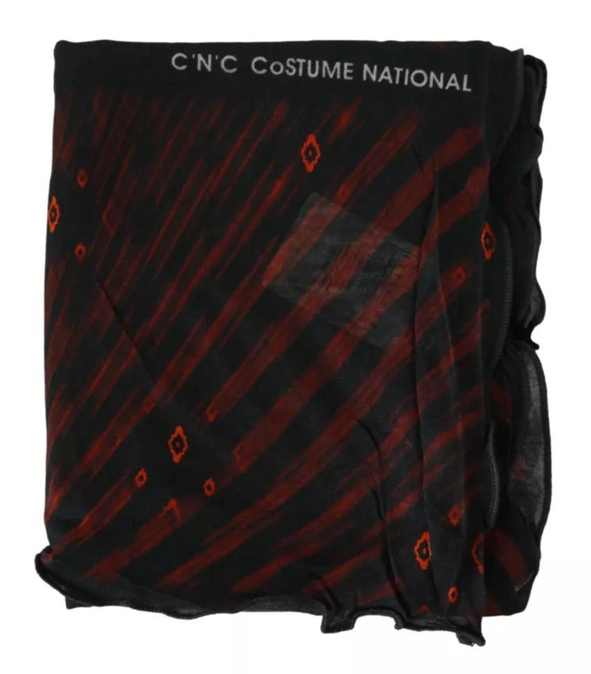 Costume National Black Red Viscose Foulard Branded Scarf - Beyzy Store - Costume National