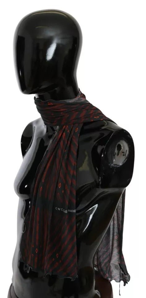 Costume National Black Red Viscose Foulard Branded Scarf - Beyzy Store - Costume National