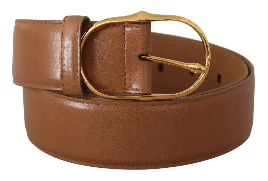 Costume National Brown Leather Gold Metal Oval Buckle Belt - Beyzy Store - Costume National