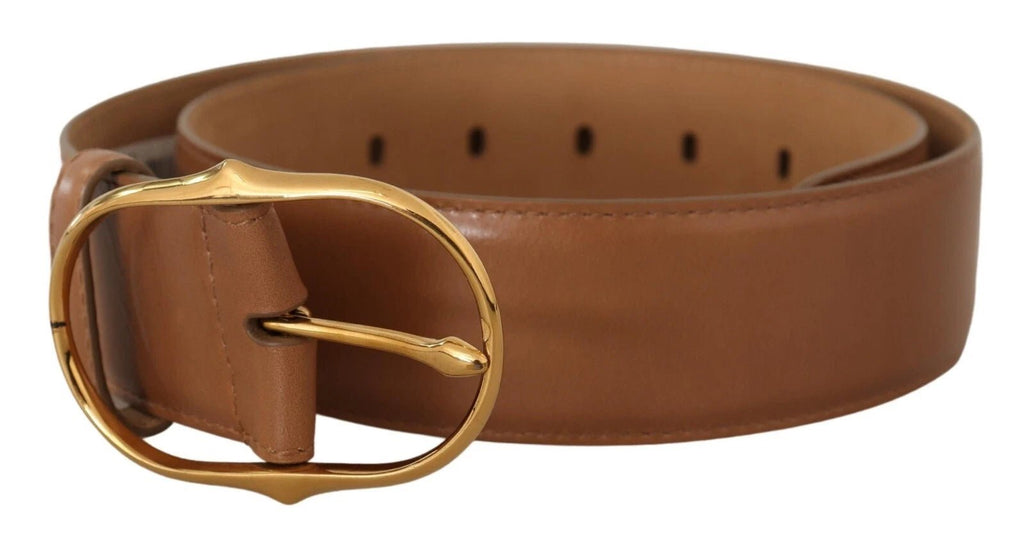 Costume National Brown Leather Gold Metal Oval Buckle Belt - Beyzy Store - Costume National