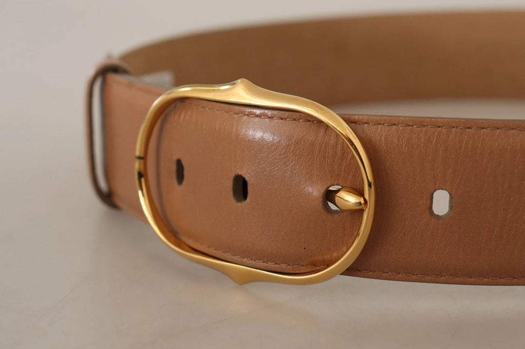 Costume National Brown Leather Gold Metal Oval Buckle Belt - Beyzy Store - Costume National
