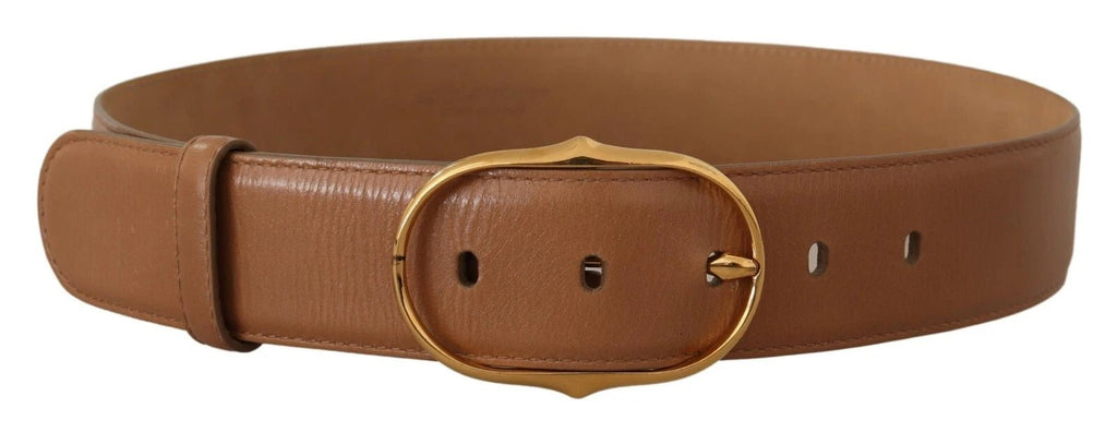 Costume National Brown Leather Gold Metal Oval Buckle Belt - Beyzy Store - Costume National