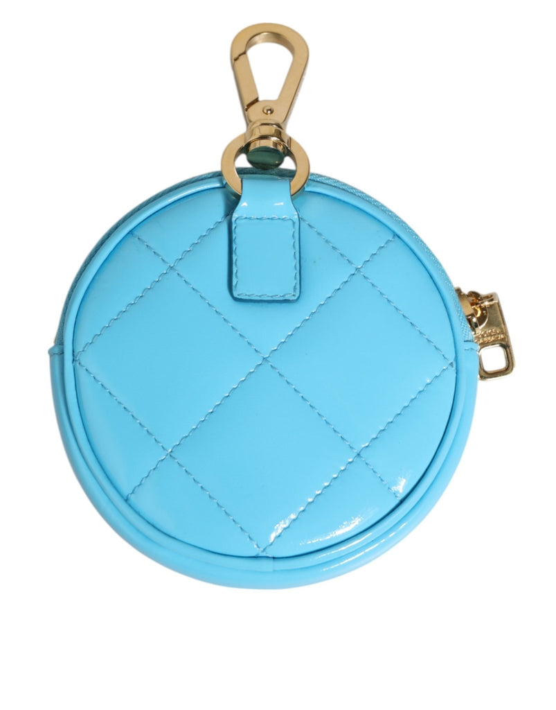 Dolce & Gabbana Azure Blue Leather Round Coin Purse Keychain Crystal Logo Wallet - Beyzy Store - Dolce & Gabbana