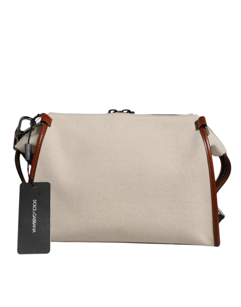 Dolce & Gabbana Beige Brown Cotton Leather Duffle Shoulder Bag - Beyzy Store - Dolce & Gabbana