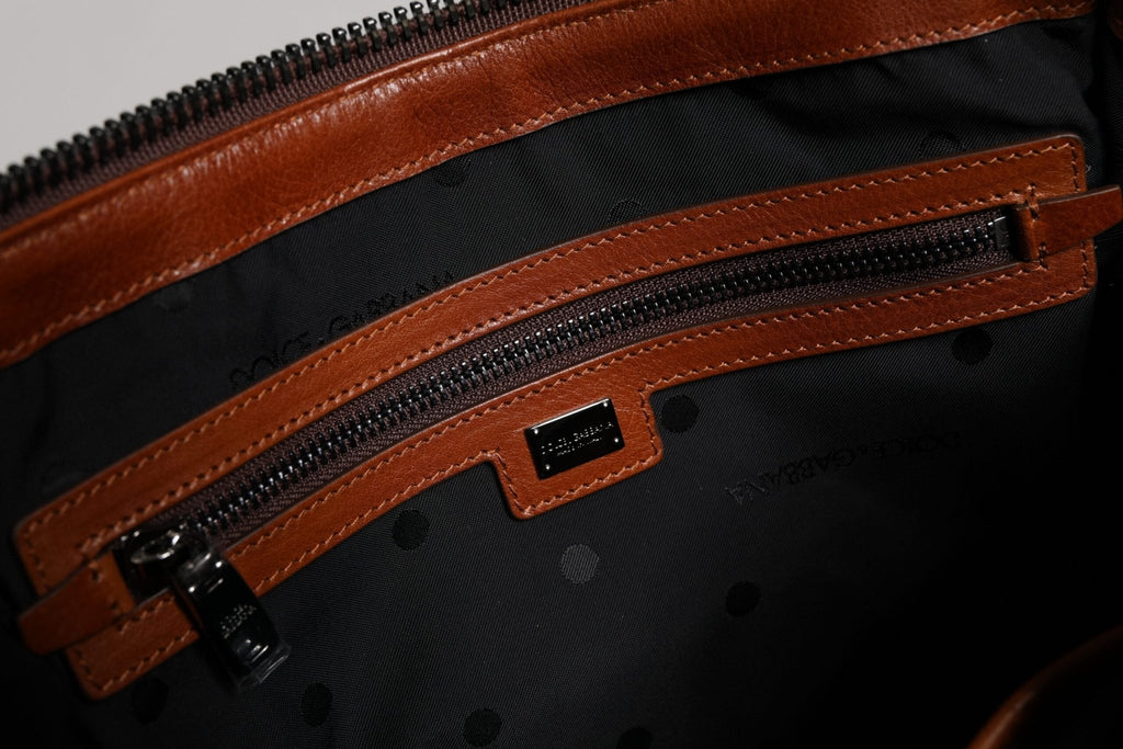 Dolce & Gabbana Beige Brown Cotton Leather Duffle Shoulder Bag - Beyzy Store - Dolce & Gabbana