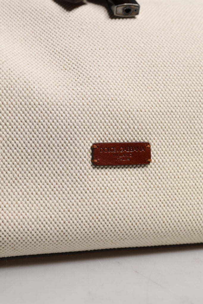 Dolce & Gabbana Beige Brown Cotton Leather Duffle Shoulder Bag - Beyzy Store - Dolce & Gabbana