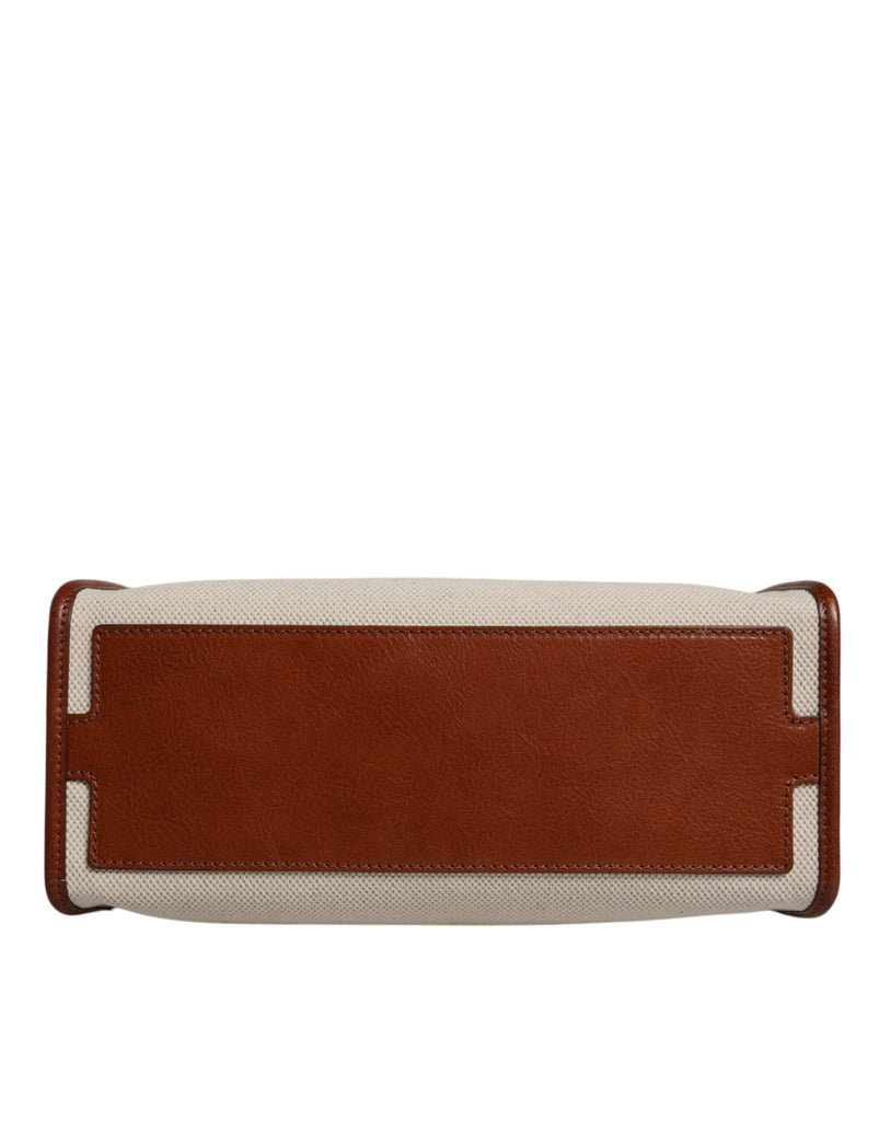 Dolce & Gabbana Beige Brown Cotton Leather Duffle Shoulder Bag - Beyzy Store - Dolce & Gabbana