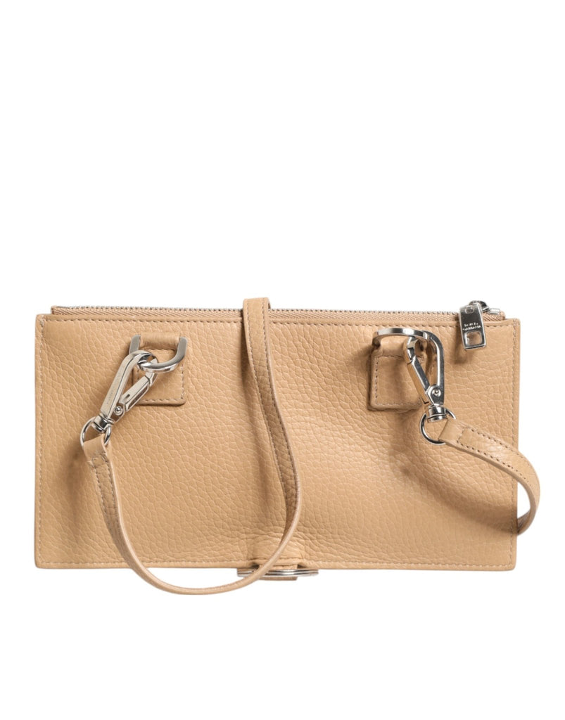 Dolce & Gabbana Beige Calfskin Leather Large Crossbody Card Holder Wallet - Beyzy Store - Dolce & Gabbana