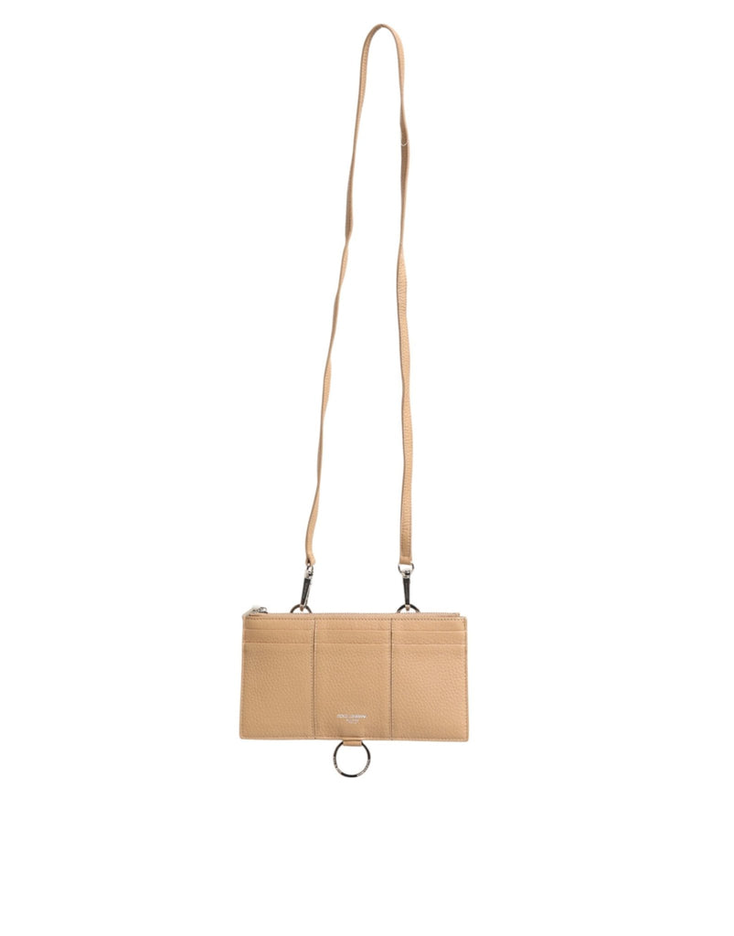 Dolce & Gabbana Beige Calfskin Leather Large Crossbody Card Holder Wallet - Beyzy Store - Dolce & Gabbana