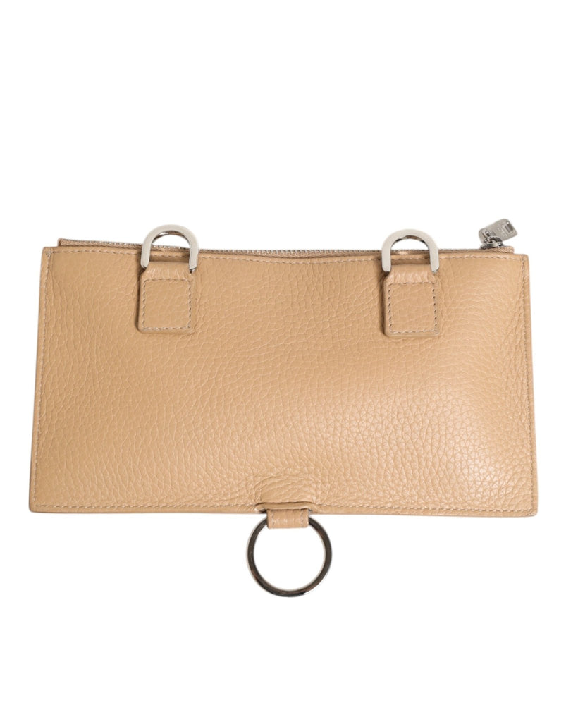 Dolce & Gabbana Beige Calfskin Leather Large Crossbody Card Holder Wallet - Beyzy Store - Dolce & Gabbana
