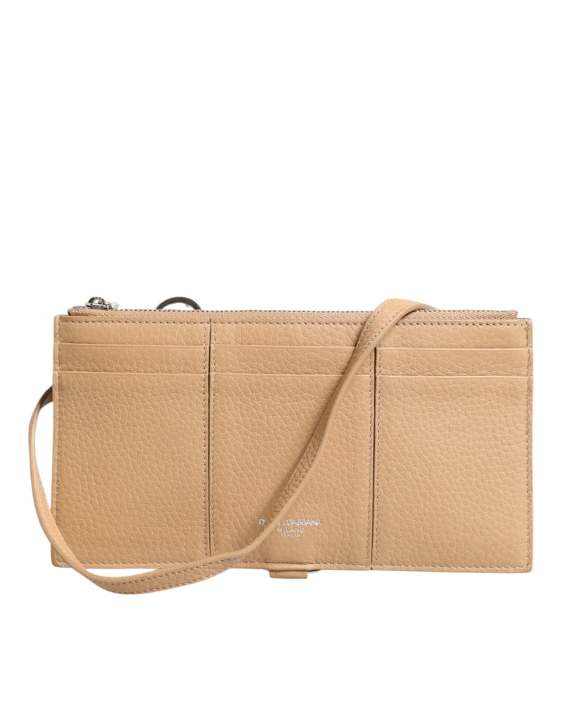 Dolce & Gabbana Beige Calfskin Leather Large Crossbody Card Holder Wallet - Beyzy Store - Dolce & Gabbana