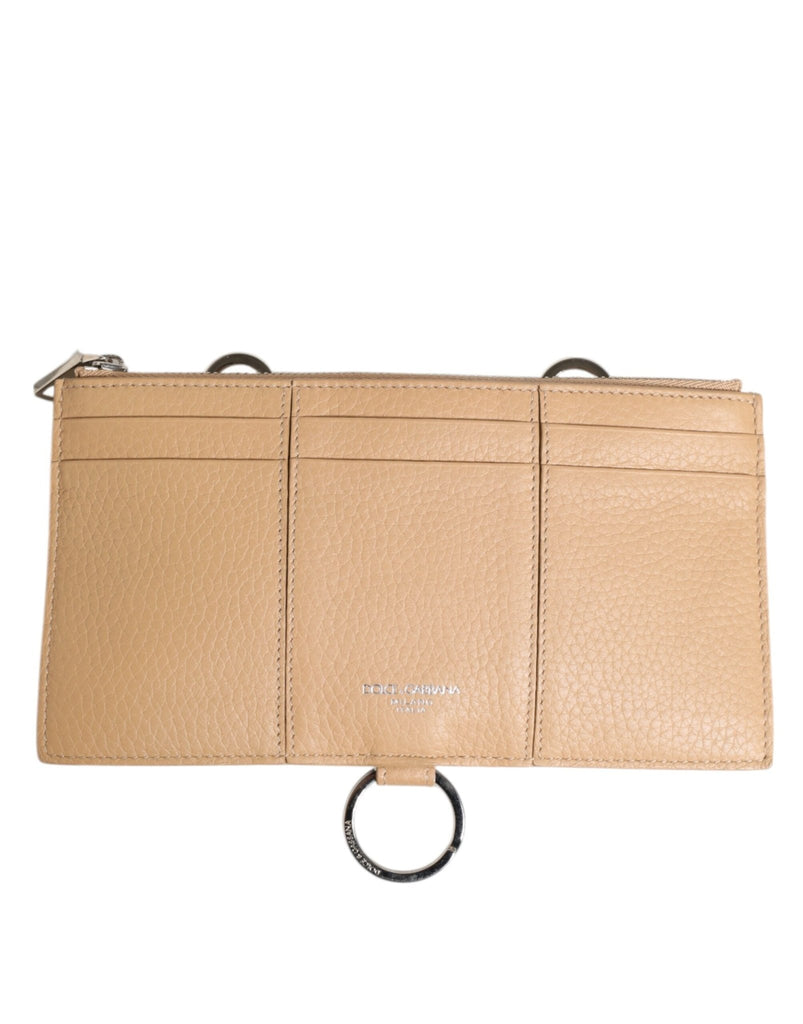 Dolce & Gabbana Beige Calfskin Leather Large Crossbody Card Holder Wallet - Beyzy Store - Dolce & Gabbana