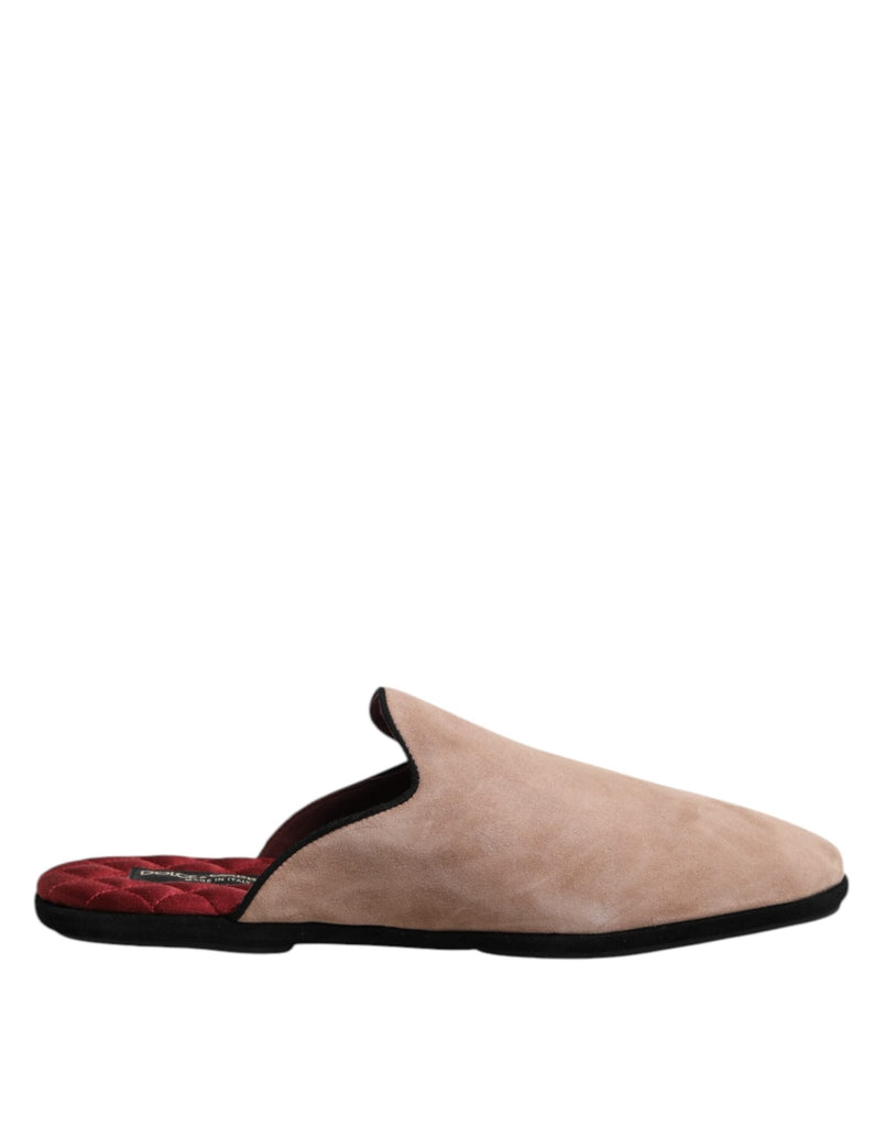Dolce & Gabbana Beige Capra Suede Slides Flat Slipper Shoes - Beyzy Store - Dolce & Gabbana