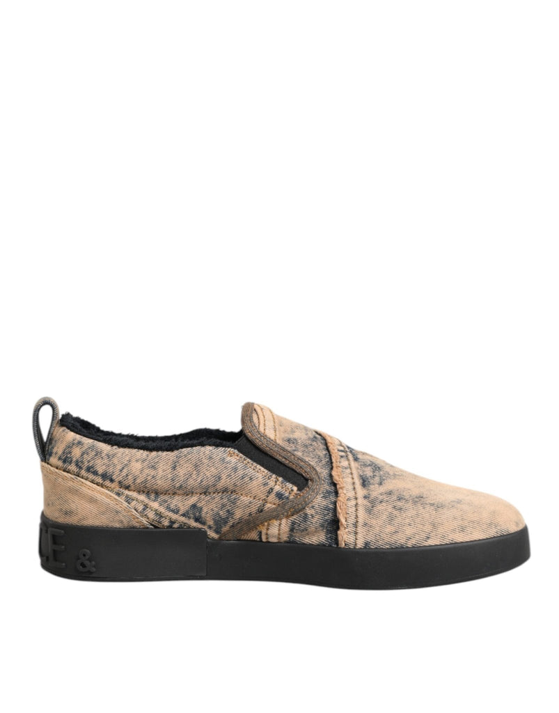 Dolce & Gabbana Beige Cotton Low Top Slip On Sneakers Shoes - Beyzy Store - Dolce & Gabbana