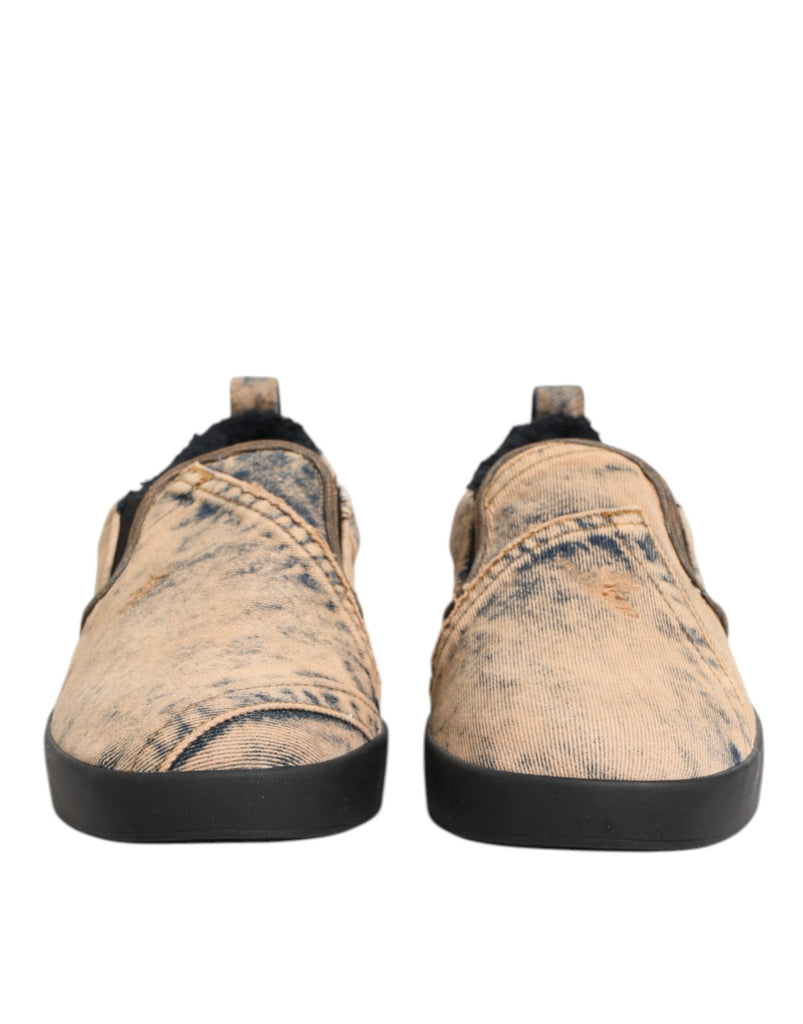 Dolce & Gabbana Beige Cotton Low Top Slip On Sneakers Shoes - Beyzy Store - Dolce & Gabbana