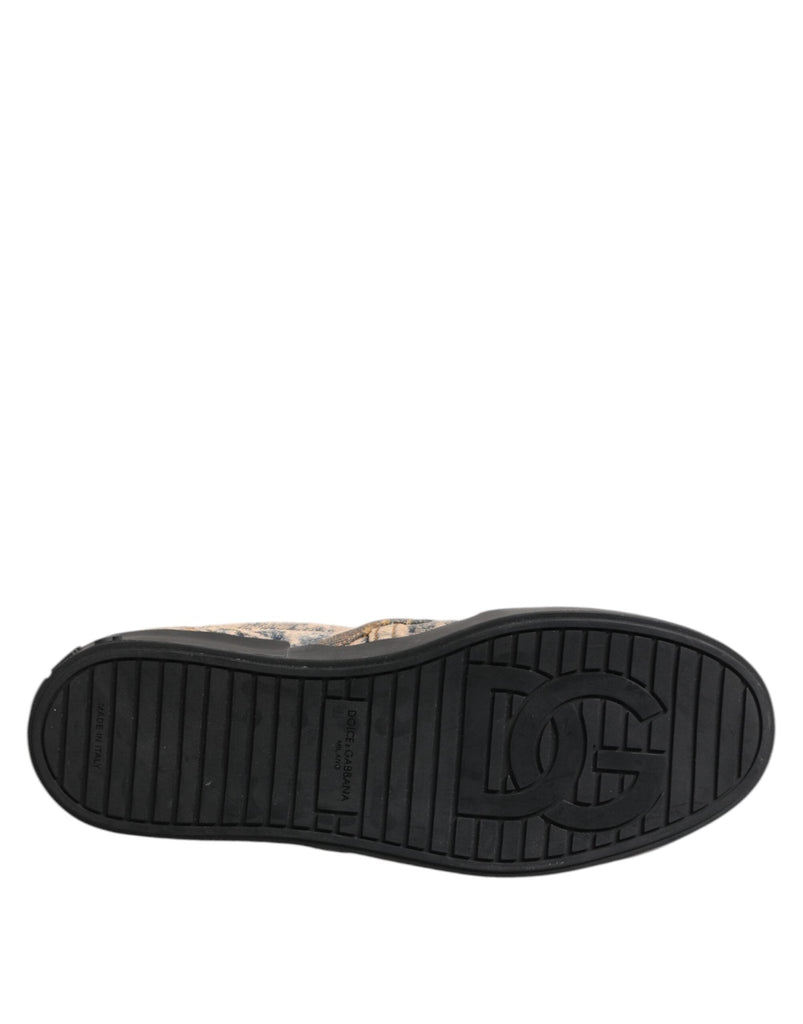 Dolce & Gabbana Beige Cotton Low Top Slip On Sneakers Shoes - Beyzy Store - Dolce & Gabbana