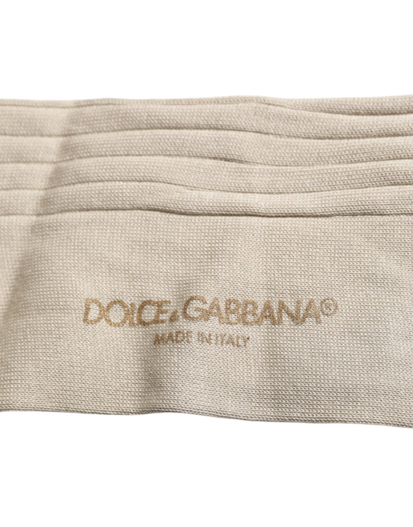 Dolce & Gabbana Beige Cotton Stretch Logo Mid Calf Socks - Beyzy Store - Dolce & Gabbana