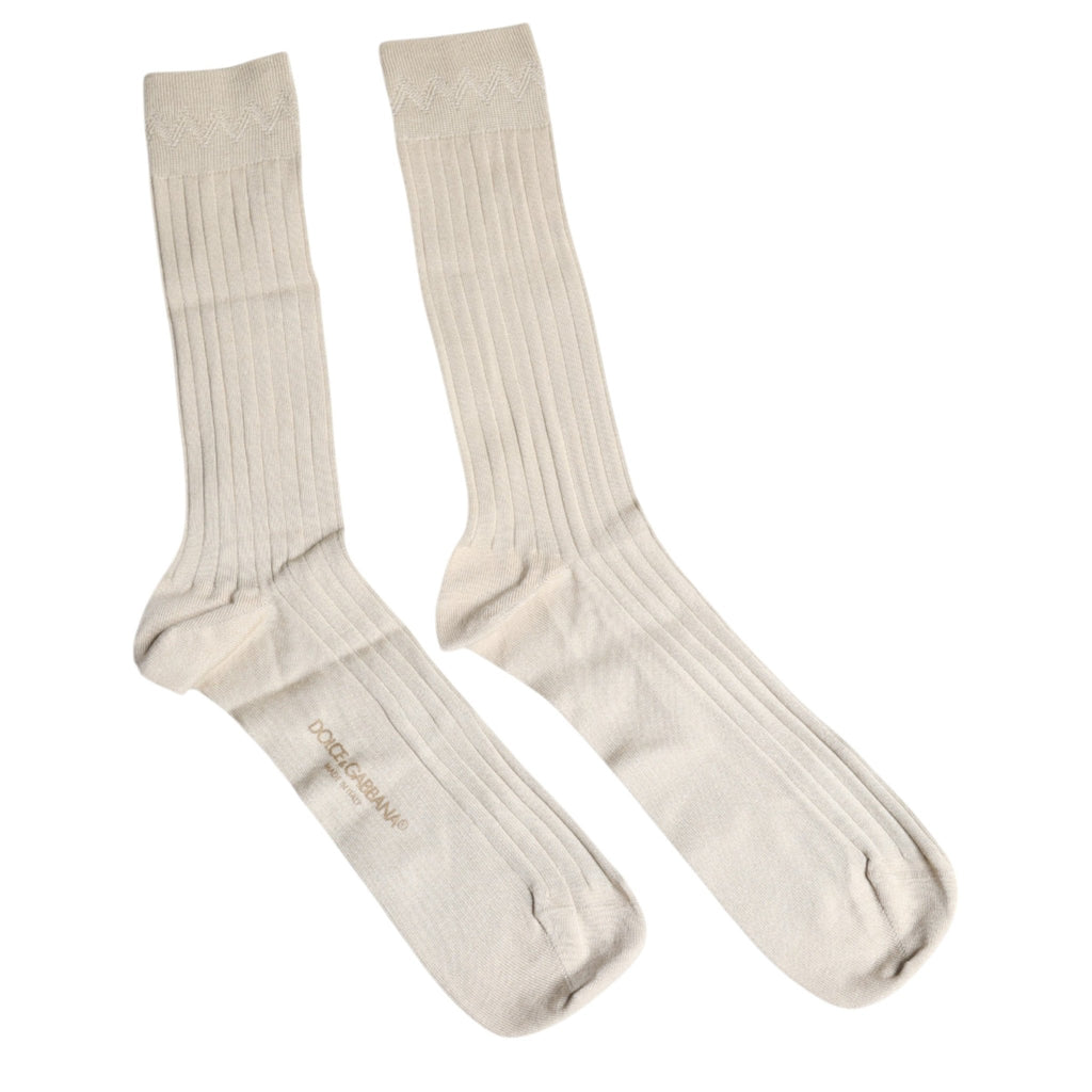 Dolce & Gabbana Beige Cotton Stretch Logo Mid Calf Socks - Beyzy Store - Dolce & Gabbana