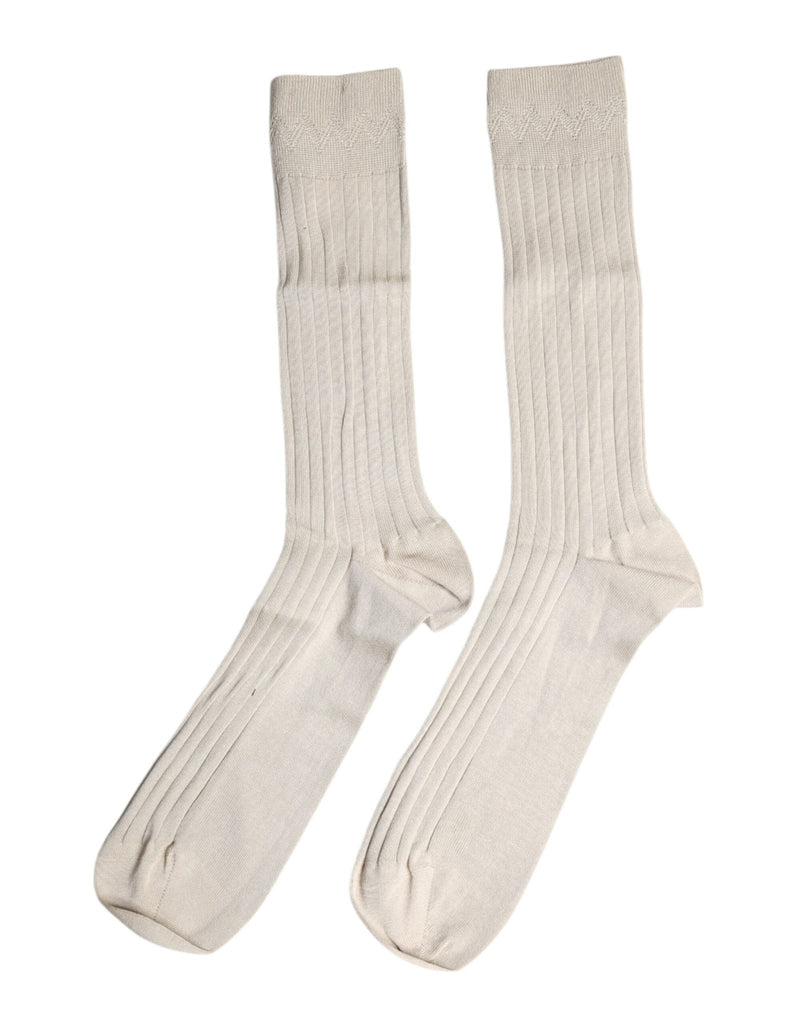 Dolce & Gabbana Beige Cotton Stretch Logo Mid Calf Socks - Beyzy Store - Dolce & Gabbana