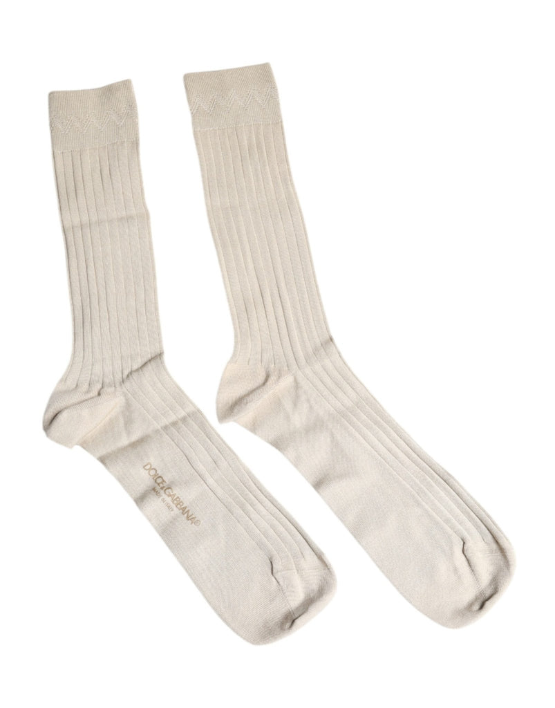 Dolce & Gabbana Beige Cotton Stretch Logo Mid Calf Socks - Beyzy Store - Dolce & Gabbana