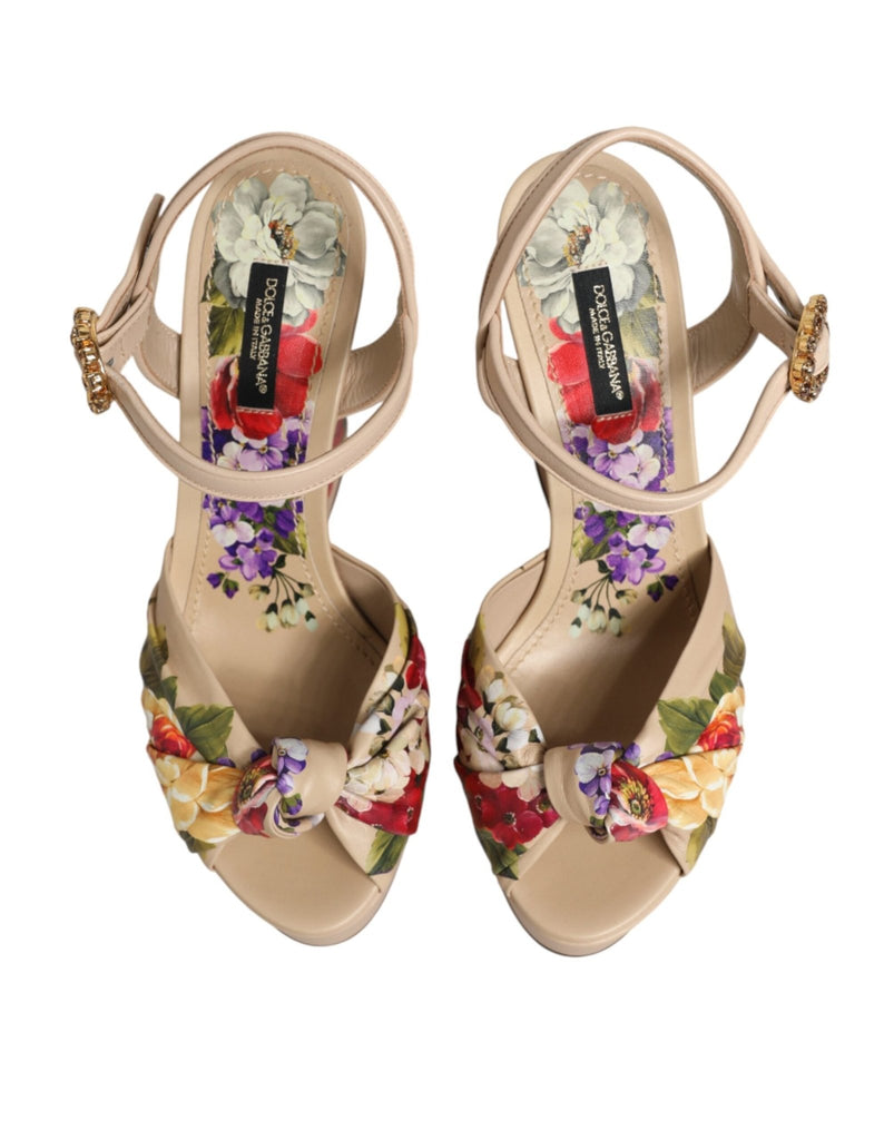 Dolce & Gabbana Beige Floral Ankle Strap Wedge Sandals Shoes - Beyzy Store - Dolce & Gabbana