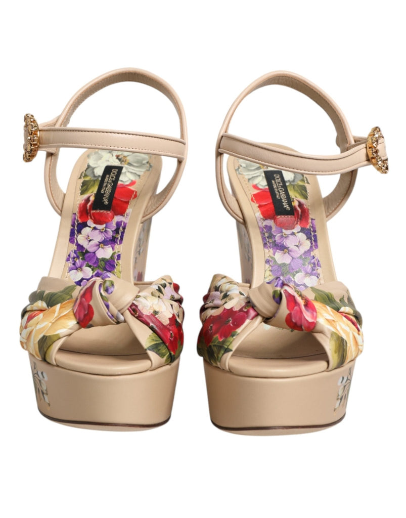 Dolce & Gabbana Beige Floral Ankle Strap Wedge Sandals Shoes - Beyzy Store - Dolce & Gabbana