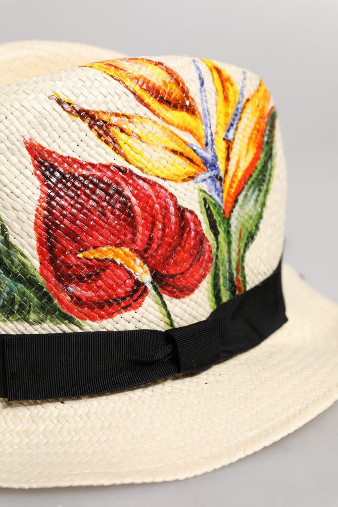 Dolce & Gabbana Beige Floral Print Straw Wide Brim Fedora Hat - Beyzy Store - Dolce & Gabbana