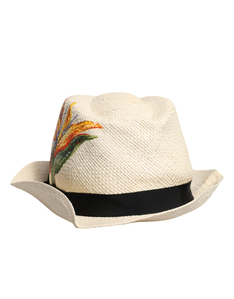 Dolce & Gabbana Beige Floral Print Straw Wide Brim Fedora Hat - Beyzy Store - Dolce & Gabbana