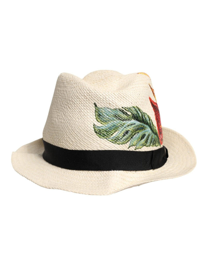 Dolce & Gabbana Beige Floral Print Straw Wide Brim Fedora Hat - Beyzy Store - Dolce & Gabbana