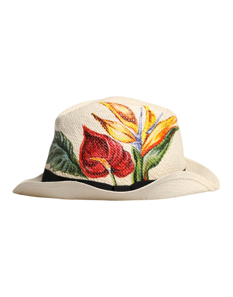 Dolce & Gabbana Beige Floral Print Straw Wide Brim Fedora Hat - Beyzy Store - Dolce & Gabbana