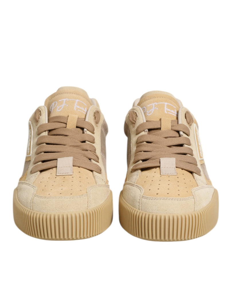 Dolce & Gabbana Beige Leather Miami Low Top Sneakers Men Shoes - Beyzy Store - Dolce & Gabbana