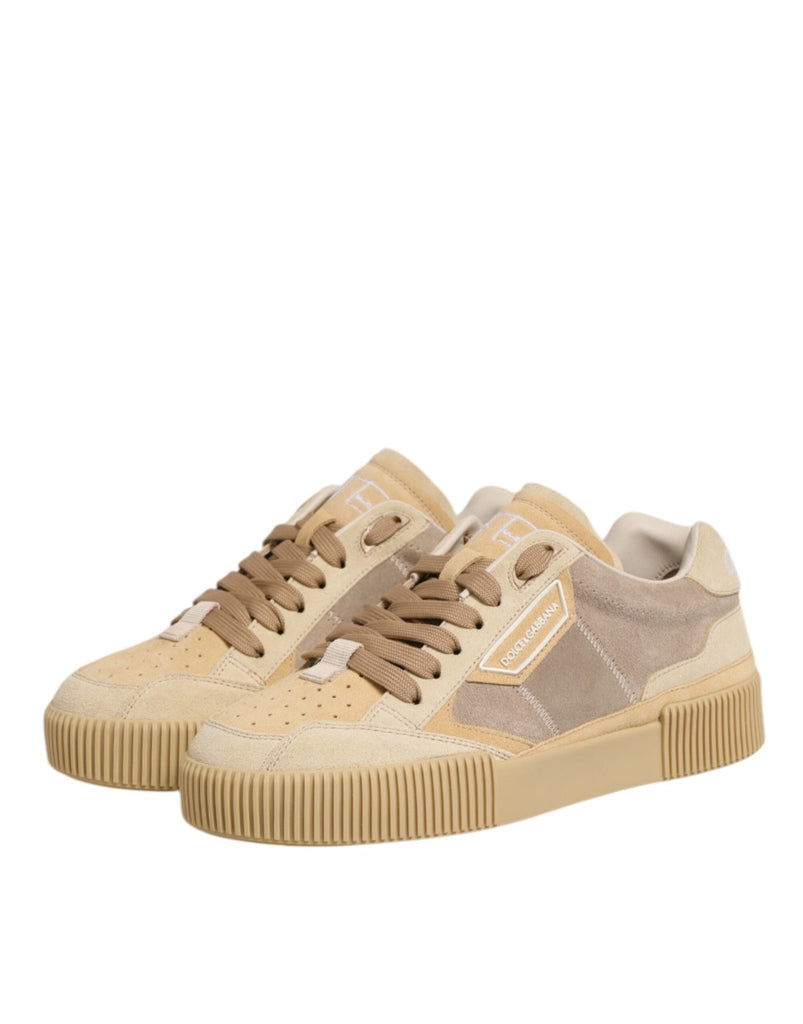 Dolce & Gabbana Beige Leather Miami Low Top Sneakers Men Shoes - Beyzy Store - Dolce & Gabbana
