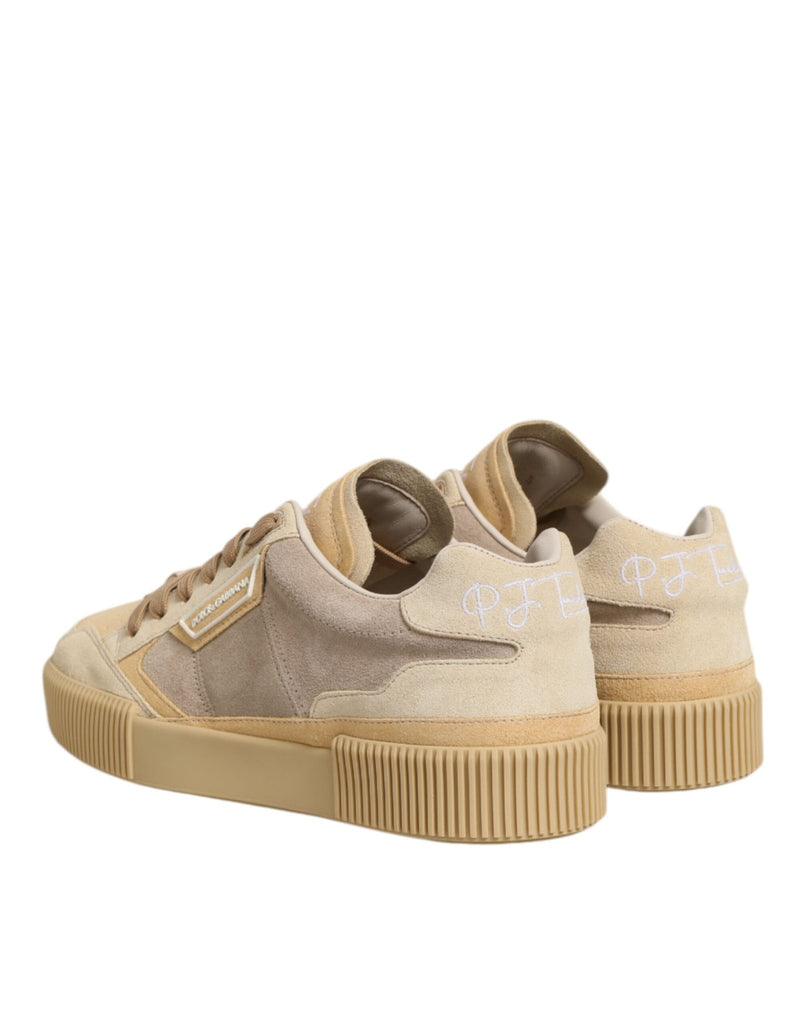 Dolce & Gabbana Beige Leather Miami Low Top Sneakers Men Shoes - Beyzy Store - Dolce & Gabbana