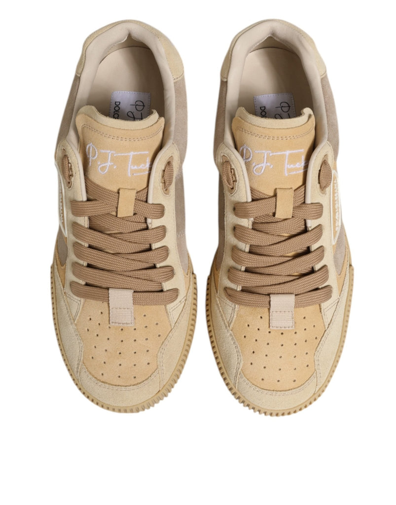 Dolce & Gabbana Beige Leather Miami Low Top Sneakers Men Shoes - Beyzy Store - Dolce & Gabbana