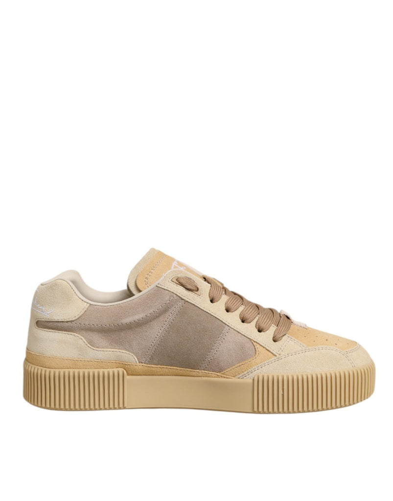 Dolce & Gabbana Beige Leather Miami Low Top Sneakers Men Shoes - Beyzy Store - Dolce & Gabbana