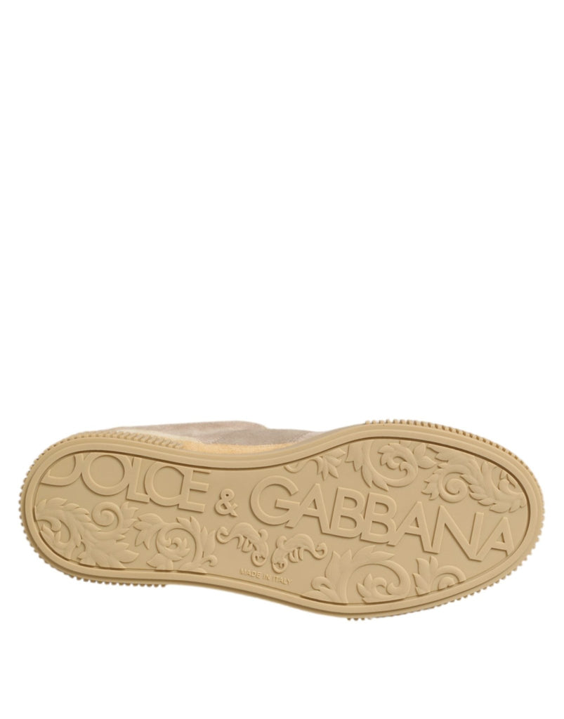 Dolce & Gabbana Beige Leather Miami Low Top Sneakers Men Shoes - Beyzy Store - Dolce & Gabbana