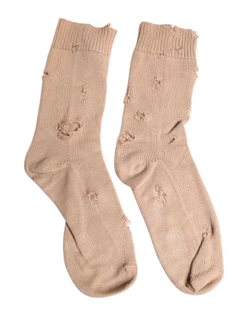 Dolce & Gabbana Beige Solid Stretch Mid Calf Men Socks - Beyzy Store - Dolce & Gabbana