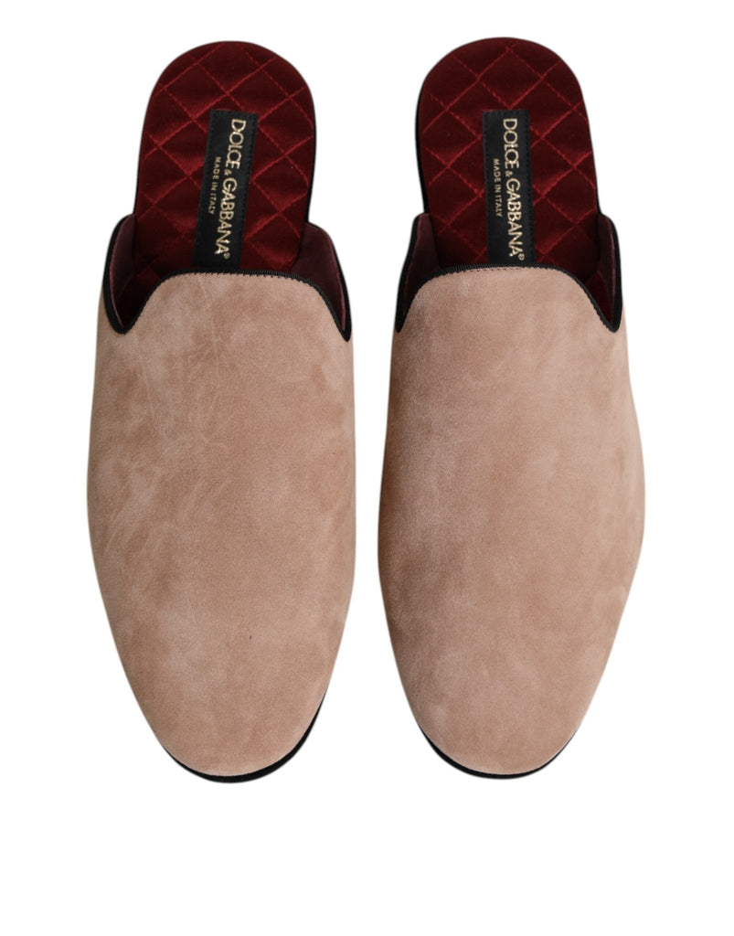 Dolce & Gabbana Beige Suede Leather Slides Flat Slipper Shoes - Beyzy Store - Dolce & Gabbana