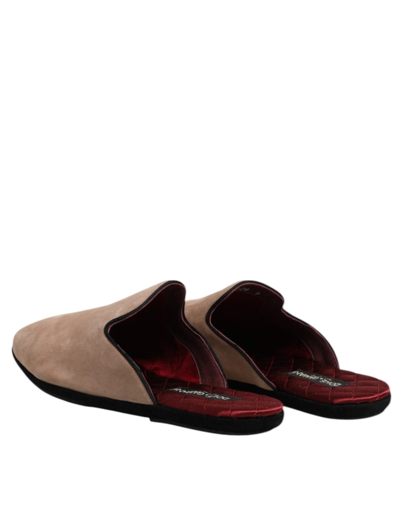 Dolce & Gabbana Beige Suede Leather Slides Flat Slipper Shoes - Beyzy Store - Dolce & Gabbana