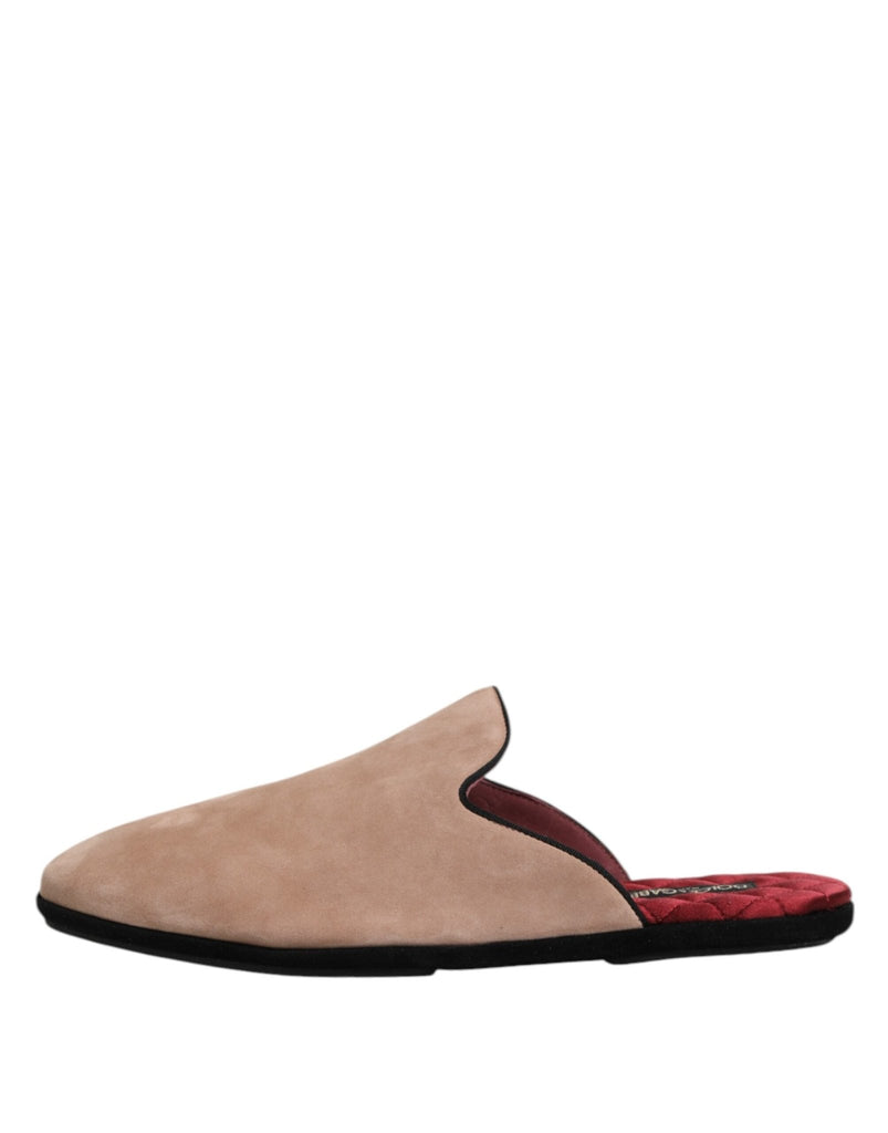 Dolce & Gabbana Beige Suede Leather Slides Flat Slipper Shoes - Beyzy Store - Dolce & Gabbana