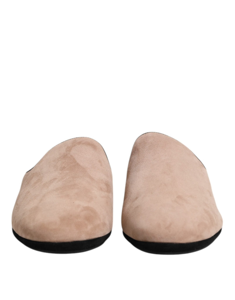 Dolce & Gabbana Beige Suede Leather Slides Flat Slipper Shoes - Beyzy Store - Dolce & Gabbana