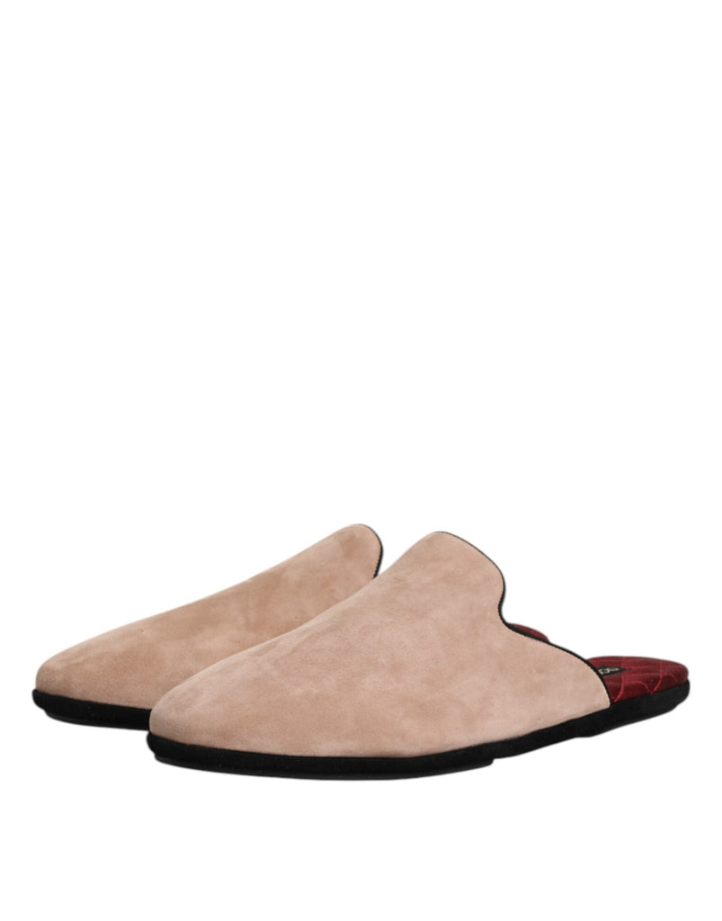 Dolce & Gabbana Beige Suede Leather Slides Flat Slipper Shoes - Beyzy Store - Dolce & Gabbana