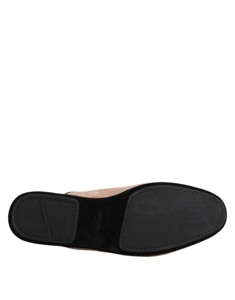 Dolce & Gabbana Beige Suede Leather Slides Flat Slipper Shoes - Beyzy Store - Dolce & Gabbana
