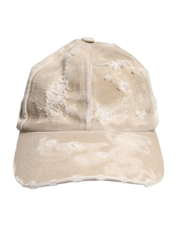 Dolce & Gabbana Beige Tattered Cotton 6 Panels Baseball Cap - Beyzy Store - Dolce & Gabbana