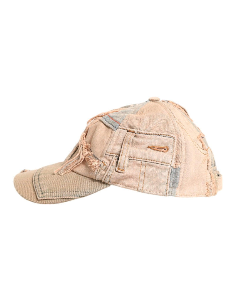 Dolce & Gabbana Beige Tattered Cotton 6 Panels Baseball Cap - Beyzy Store - Dolce & Gabbana